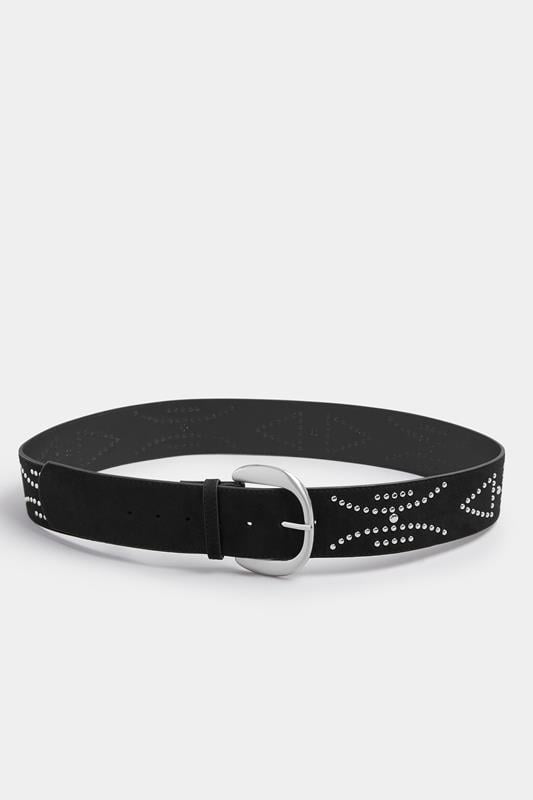 Evans Yours Black Faux Suede Stud Detail Wide Belt