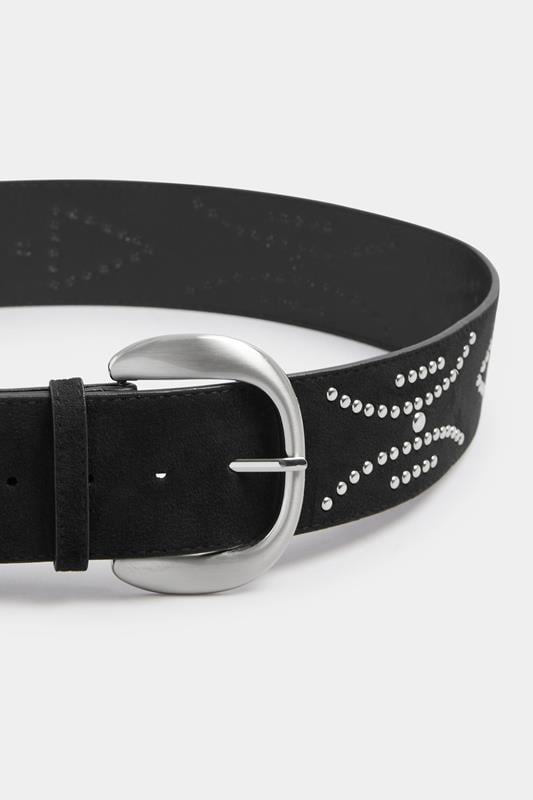 Evans Yours Black Faux Suede Stud Detail Wide Belt