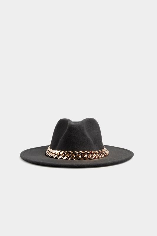 Evans Yours Black Fedora Chain Hat