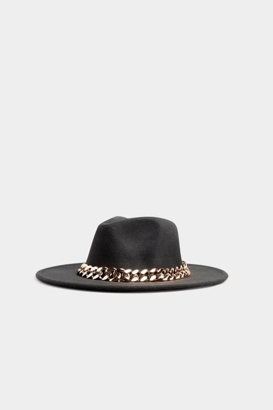 Evans Yours Black Fedora Chain Hat