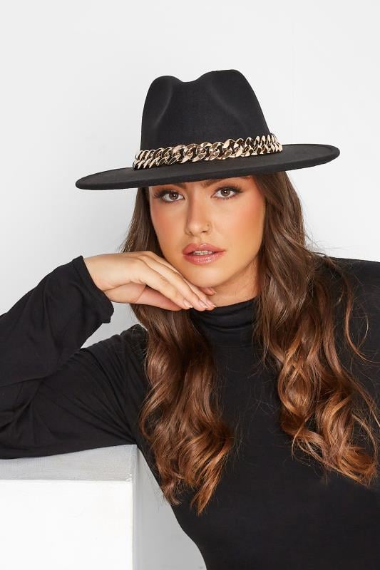 evans Yours Black Fedora Chain Hat