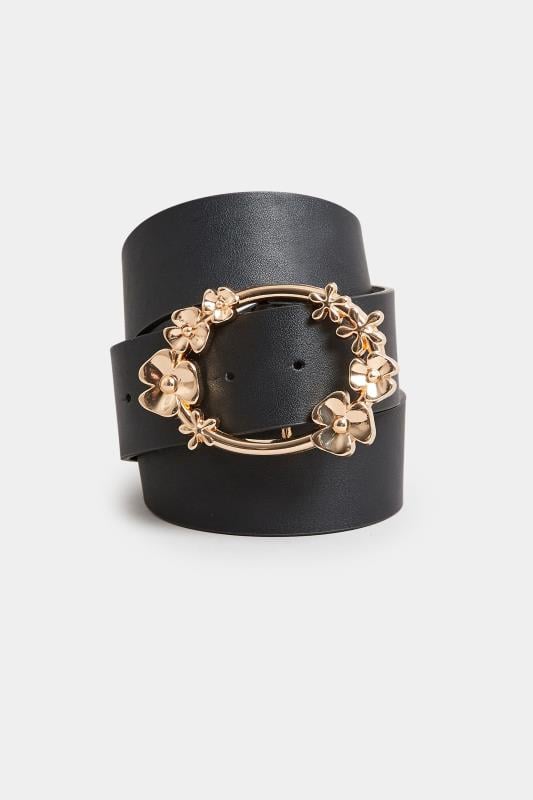 Evans Yours Black Floral Buckle Belt