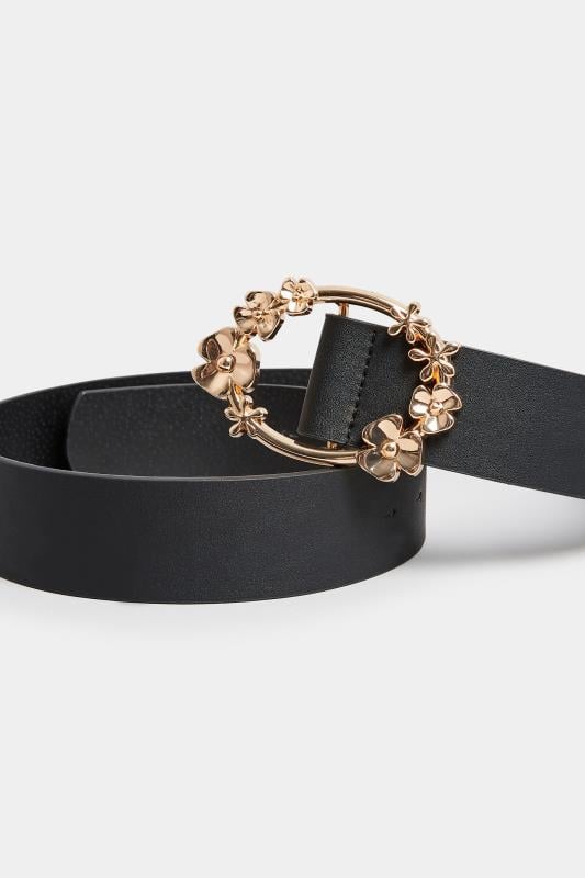 Evans Yours Black Floral Buckle Belt
