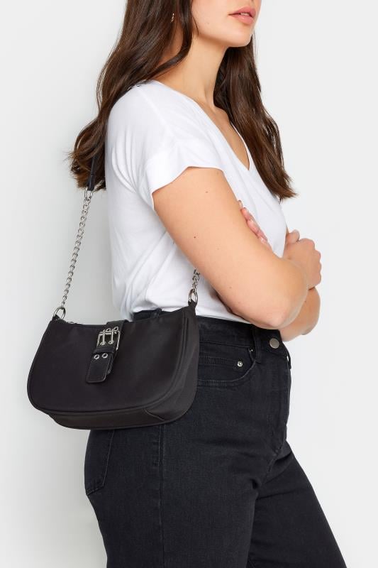 evans Yours Black Front Buckle Detail Shoulder Bag