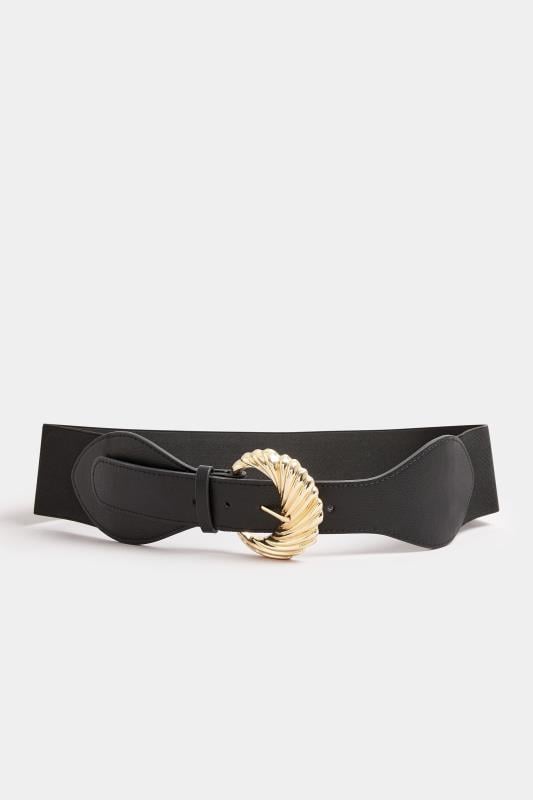 Evans Yours Black & Gold Clasp Wide Stretch Belt