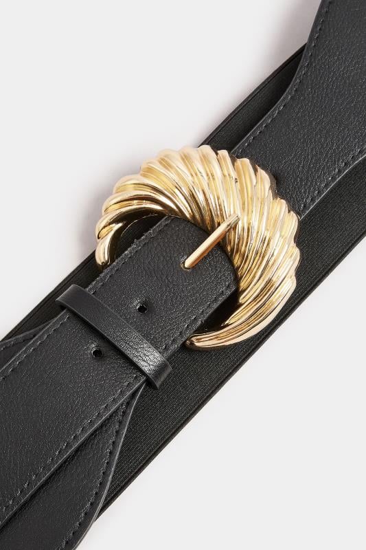 Evans Yours Black & Gold Clasp Wide Stretch Belt