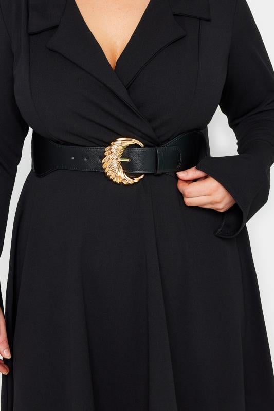 evans Yours Black & Gold Clasp Wide Stretch Belt