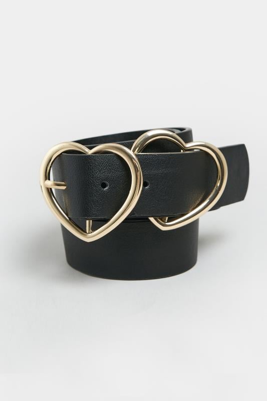 Evans Yours Black & Gold Double Heart Belt