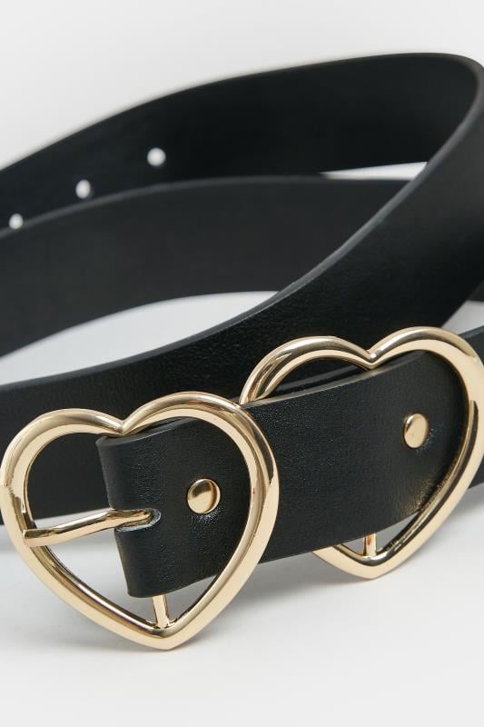 Evans Yours Black & Gold Double Heart Belt