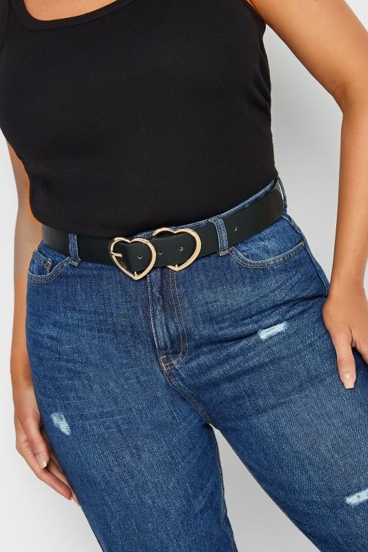 evans Yours Black & Gold Double Heart Belt