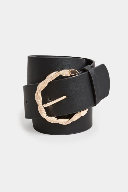 Evans Yours Black & Gold Rope Twist Wide Buckle Belt
