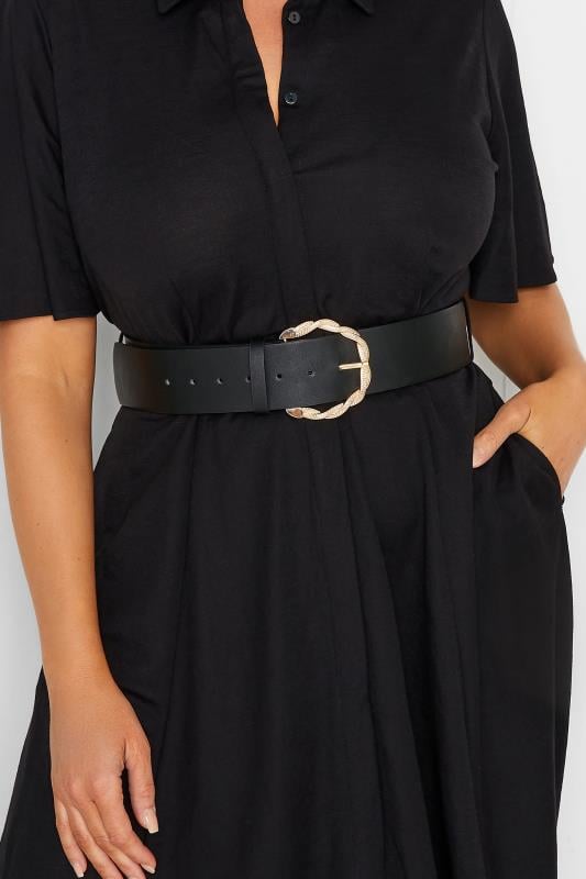 evans Yours Black & Gold Rope Twist Wide Buckle Belt