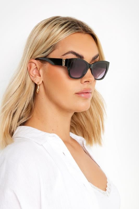 evans Yours Black & Gold Tone Chain Arm Sunglasses