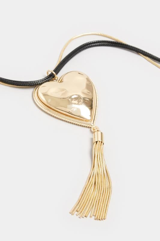 Evans Yours Black & Gold Tone Heart Tassel Necklace