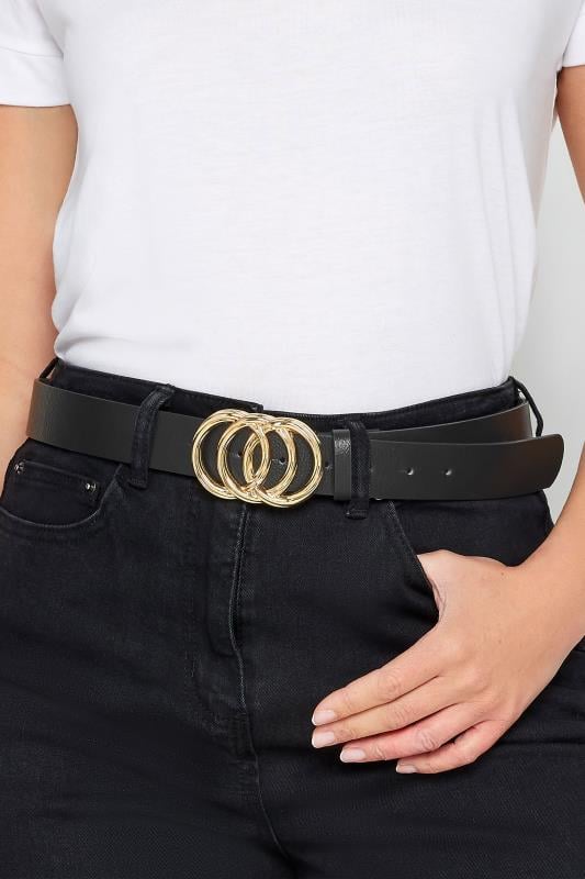 evans Yours Black & Gold Triple Circle Buckle Belt