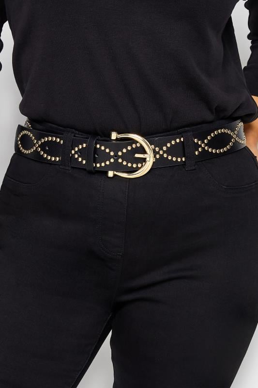 evans Yours Black & Gold Twisted Stud Belt