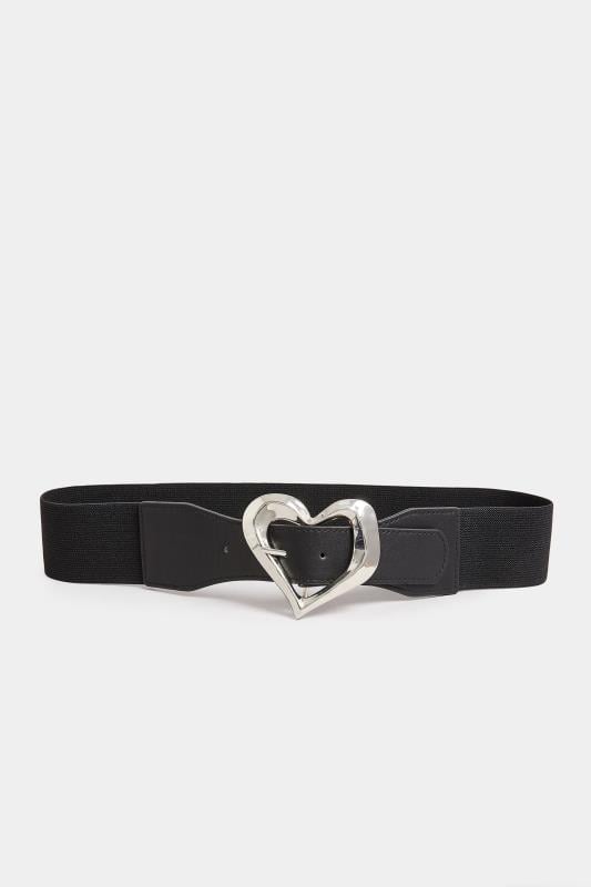 Evans Yours Black Heart Buckle Wide Stretch Belt