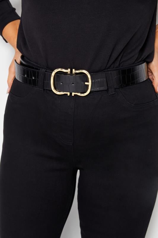 evans Yours Black Horseshoe Double Buckle Belt