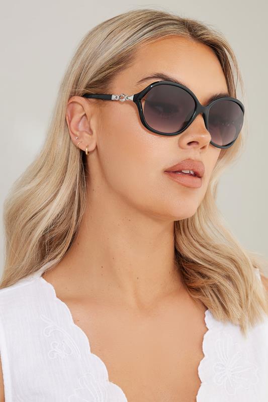 evans Yours Black Oval Metal Detail Sunglasses