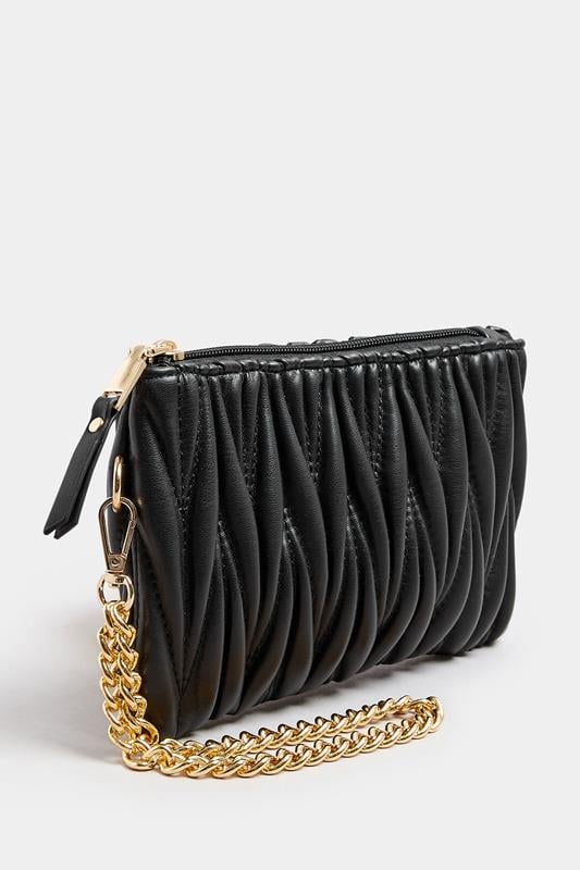 Evans Yours Black Quilted Chain Handle Clutch Bag