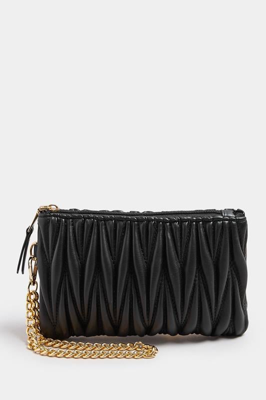 Evans Yours Black Quilted Chain Handle Clutch Bag