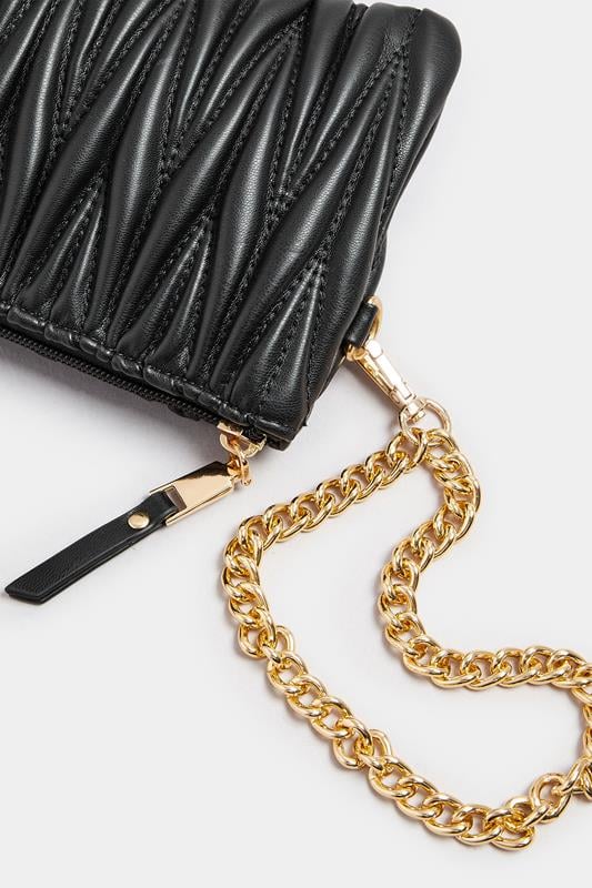 Evans Yours Black Quilted Chain Handle Clutch Bag
