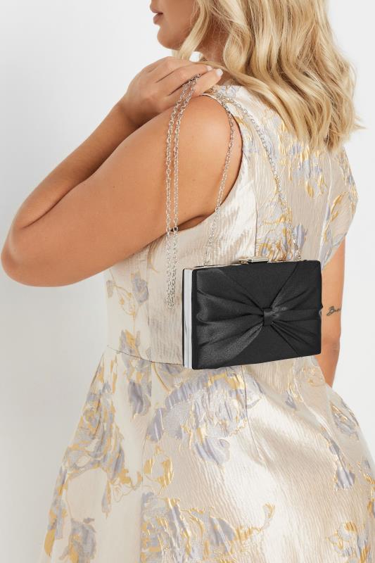Evans Yours Black Satin Bow Detail Clutch Bag