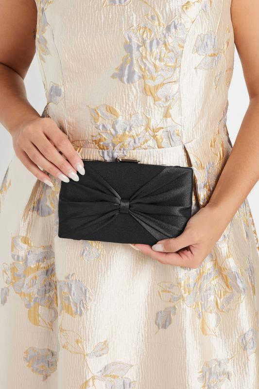 Evans Yours Black Satin Bow Detail Clutch Bag