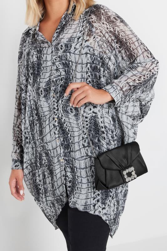 Evans Yours Black Satin Buckle Detail Clutch Bag