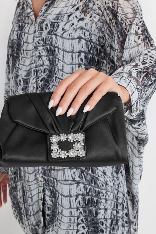 Evans Yours Black Satin Buckle Detail Clutch Bag