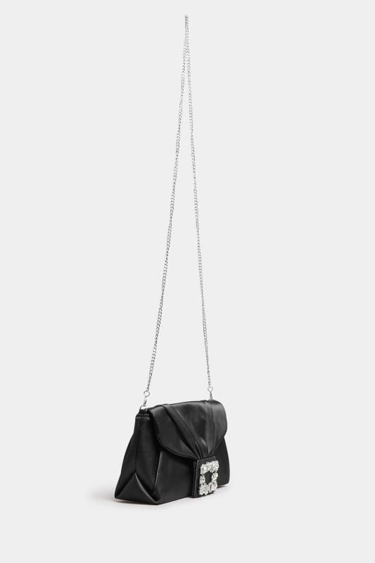 Evans Yours Black Satin Buckle Detail Clutch Bag
