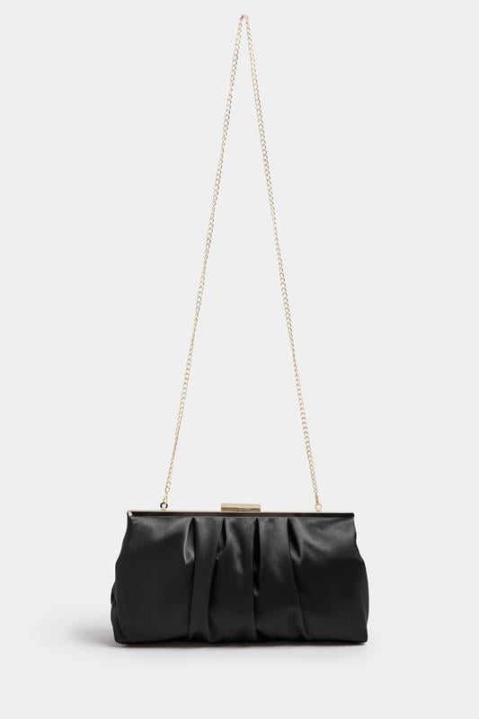 Evans Yours Black Satin Pleated Clutch Bag