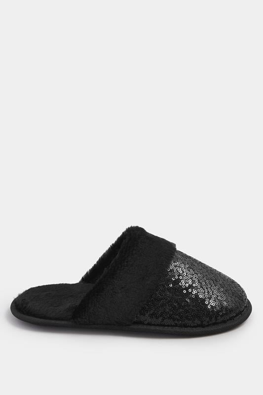 Evans Yours Black Sequin Mule Slippers