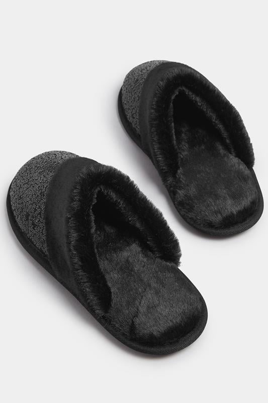 Evans Yours Black Sequin Mule Slippers