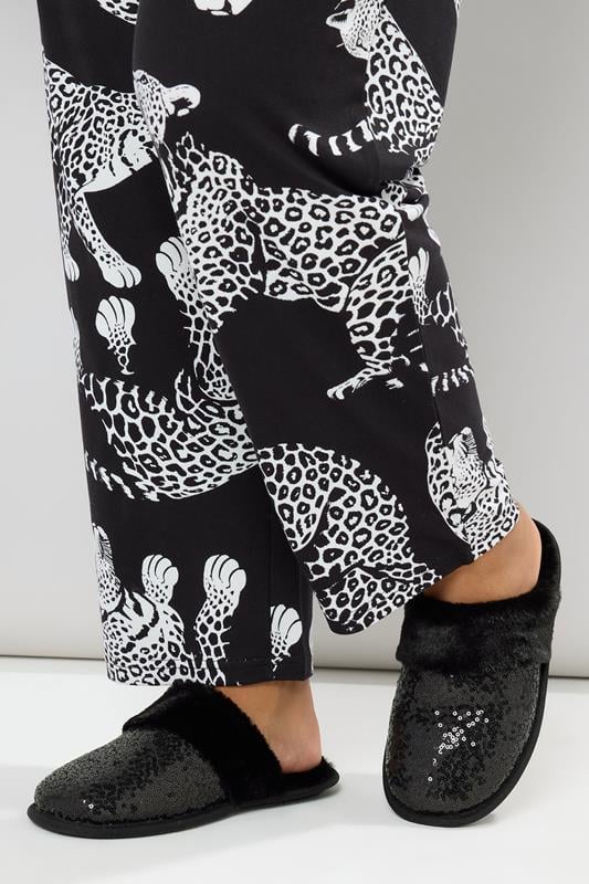 evans Yours Black Sequin Mule Slippers