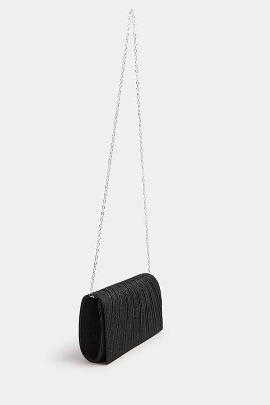 Evans Yours Black Shimmer Pleated Clutch Bag