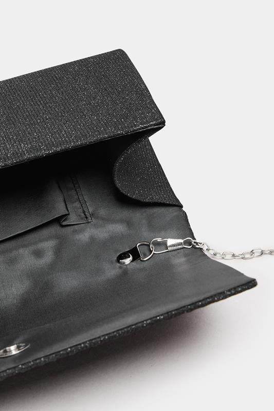 Evans Yours Black Shimmer Pleated Clutch Bag