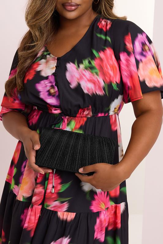 evans Yours Black Shimmer Pleated Clutch Bag