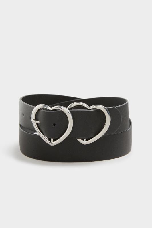 Evans Yours Black & Silver Double Heart Belt