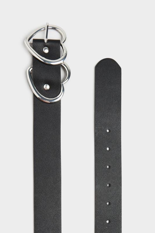 Evans Yours Black & Silver Double Heart Belt