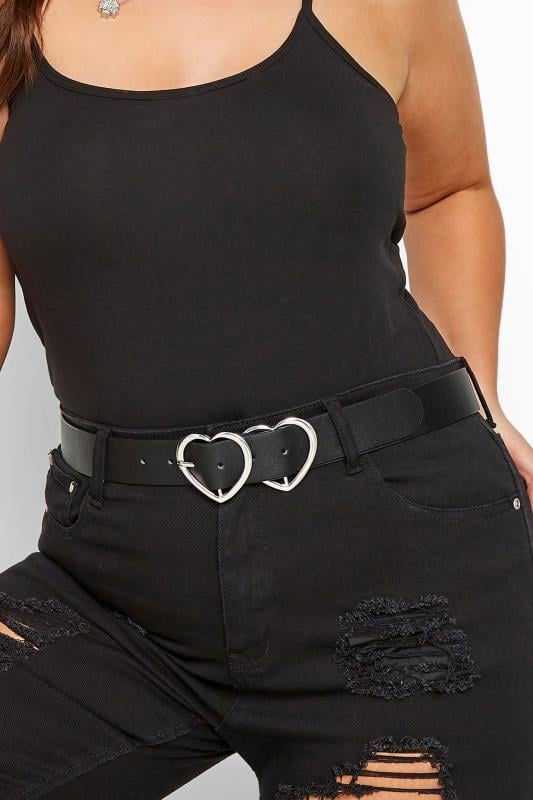 evans Yours Black & Silver Double Heart Belt