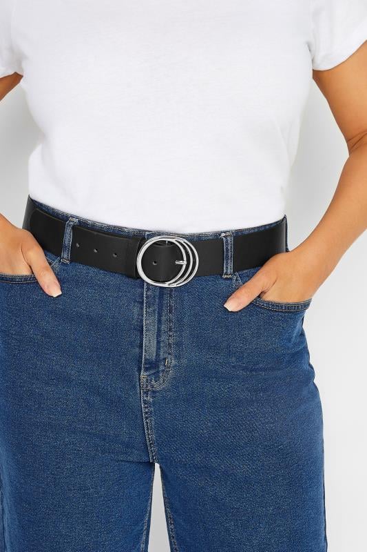 evans Yours Black & Silver Triple Circle Belt