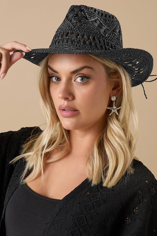 evans Yours Black Straw Cowboy Hat