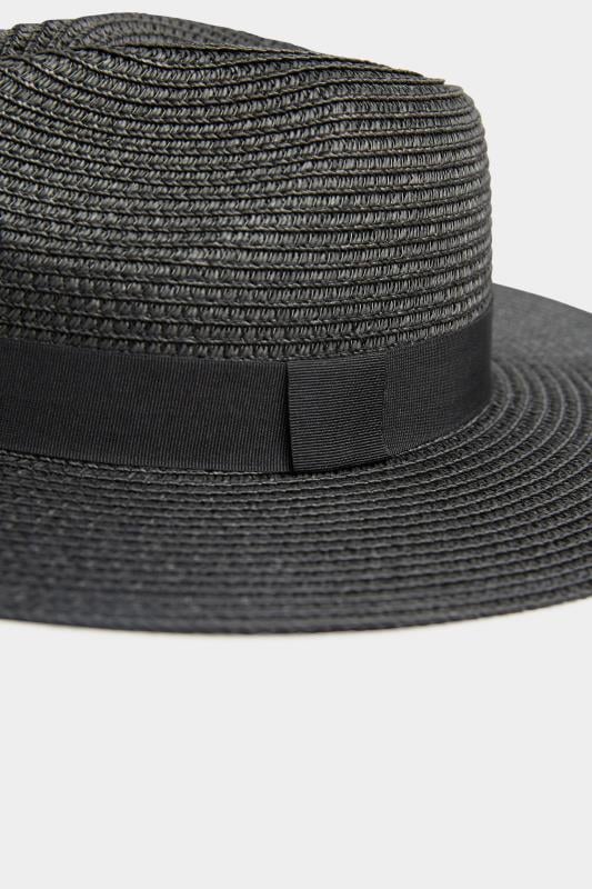 Evans Yours Black Straw Fedora Hat