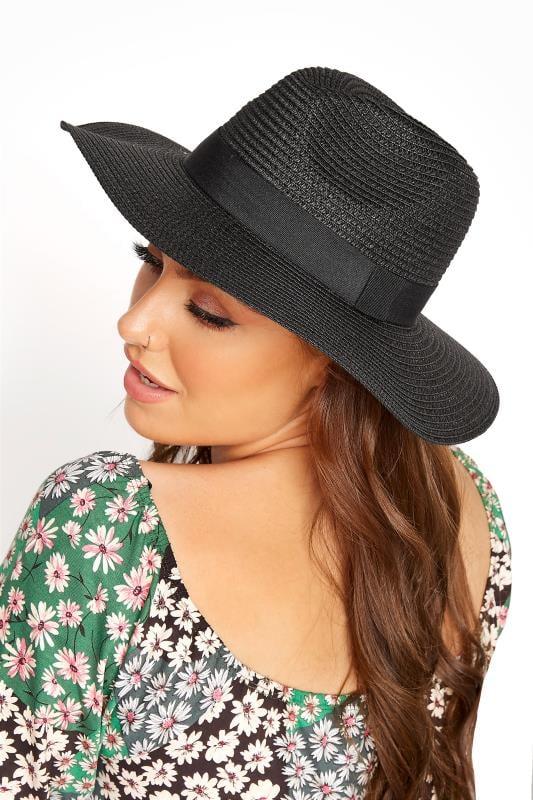 evans Yours Black Straw Fedora Hat
