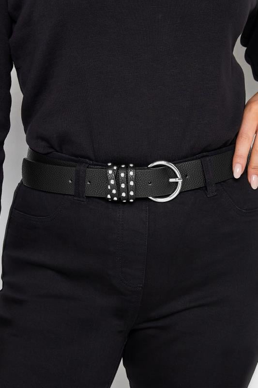 evans Yours Black Studded Strap Belt