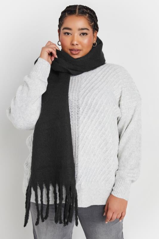 evans Yours Black Tassel Trim Chunky Scarf