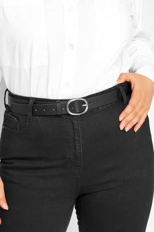 evans Yours Black Textured Oval Buckle Belt