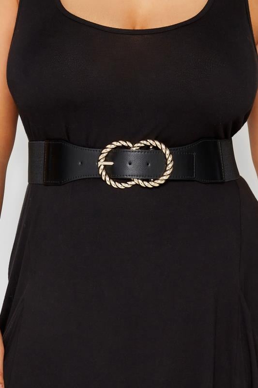evans Yours Black Twisted Buckle Wide Stretch Belt