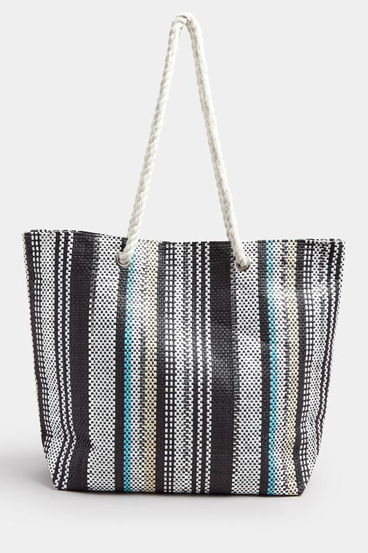 Evans Yours Black Woven Stripe Tote Bag